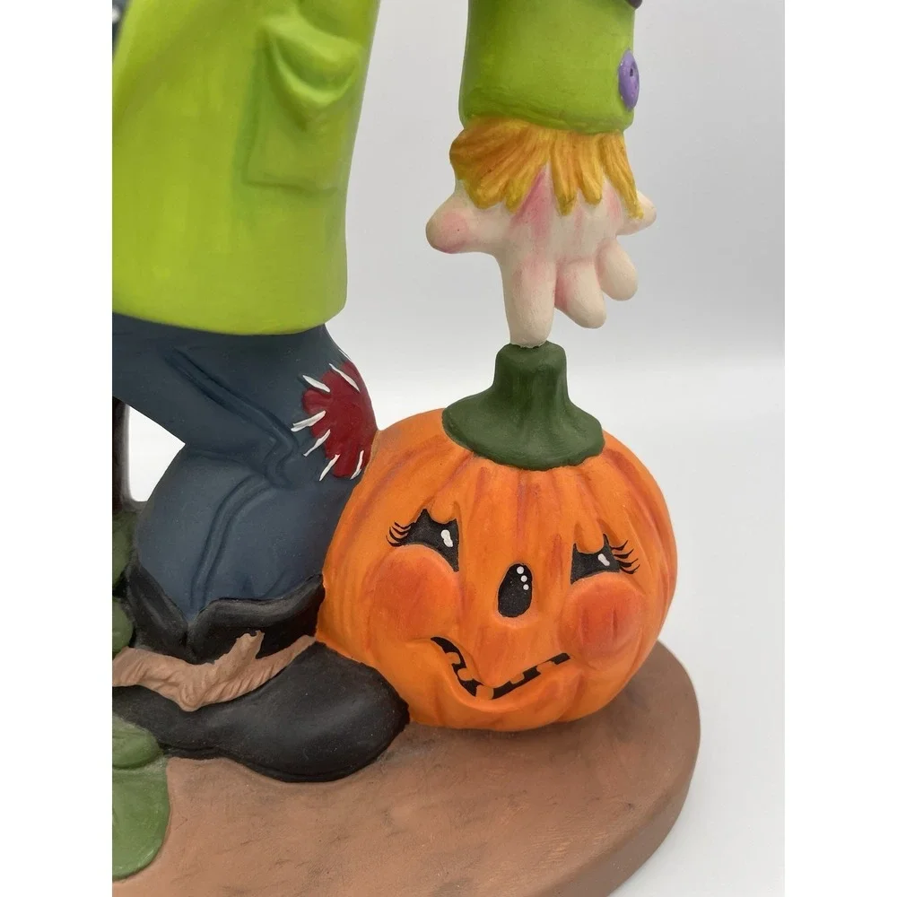 Hand Painted Ceramic Scarecrow Pumpkin Jack-O-Lantern Halloween Fall Decor 11.5